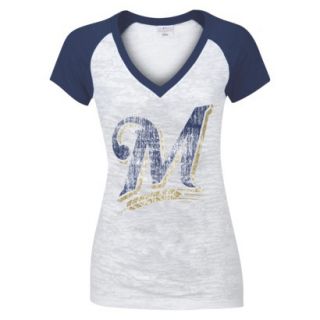 MLB Womens Milwaukee Brewers T Shirt   Grey/ Navy (M)