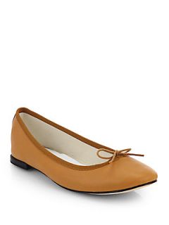 Repetto Leather Bow Ballet Flats   Camel