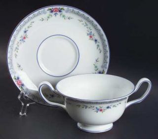 Wedgwood Rosedale Footed Cream Soup Bowl & Saucer Set, Fine China Dinnerware   P