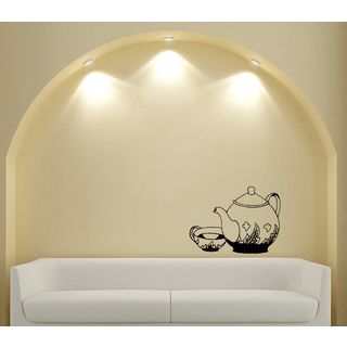 Tea Kettle And Cup Vinyl Wall Decal (Glossy blackDimensions 25 inches wide x 35 inches long )