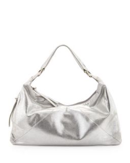 Paulette Metallic Hobo Bag, Silver