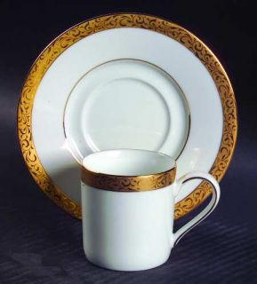 Nikko Gold Filigree Flat Demitasse Cup & Saucer Set, Fine China Dinnerware   Fin