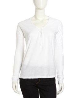 Button Front Henley, White