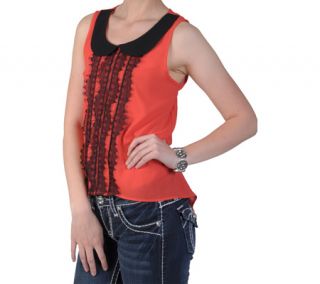 Womens Journee Collection Lightweight Open Back Lace Detail Top   Orange Sleeve