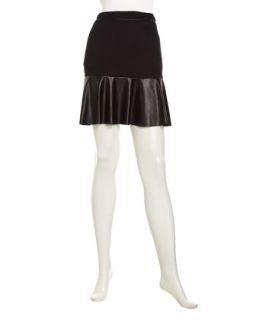 Faux Leather Paneled Skirt, Black