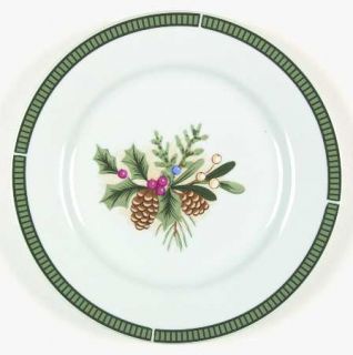 Fairfield Wintergreen Salad Plate, Fine China Dinnerware   Holly,Blue,Red,White