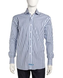 Mix Stripe Long Sleeve Dress Shirt, Blue/Navy