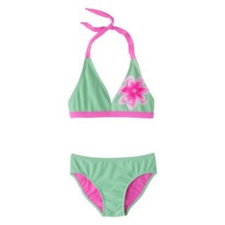 Xhilaration Girls 2 Piece Floral Halter Bikini Swimsuit Set   Mint M