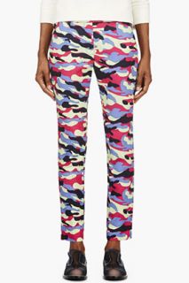 Carven Lime Green And Pink Gabardine Camouflage Trousers