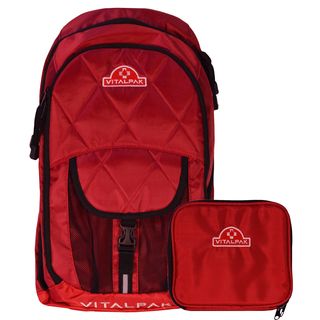 Vitalpak Medical Backpack With Removable Snap in Essentials Kit (red) (RedDimensions 18 inches high x 12 inches wide x 6 inches deep Weight 1.1 poundsHandle York style shoulder harness and handleStrap measurements 19 inches to 32 inchesCompartments N