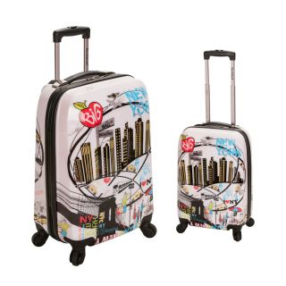Rockland New York 2 piece Lightweight Hardside Spinner Luggage Set (WhiteMaterials Polycarbonate/ ABSInterior divider creates two separate compartments to properly organize and keep items in place Weight Large upright (11 pound), 20 inch carry on (6.8 p