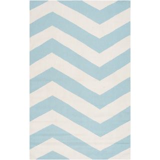 Handwoven Skychevron Aqua Wool Rug (2 X 3)