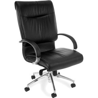 Ofm Sharp Series High Back Leather Chair (BlackPillow headrest4 inch thick seat for day long comfortKnee tilt controlInstant seat height adjustmentTilt lock and tension control Padded polished aluminum arms27 inch 5 star polished aluminum basePlease note