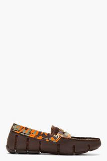 Swims Brown Rubber Camo Penny Loafers