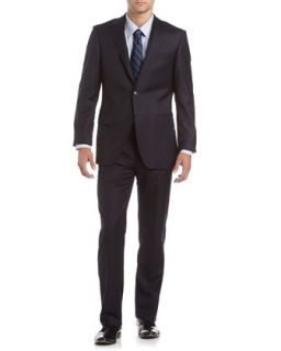 Solid Herringbone Trim Fit Suit, Black