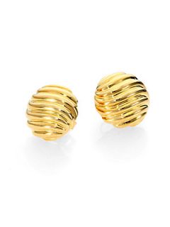 David Yurman 18K Yellow Gold Button Earrings   Gold