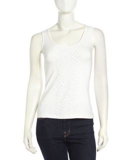 Marquis Beaded Jersey Tank Top, White