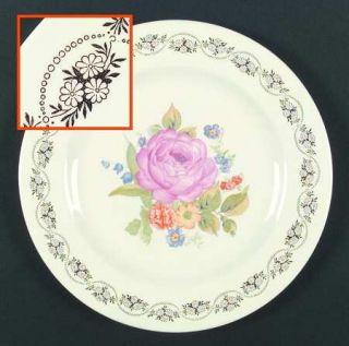 Royal (USA) Daisy Ann Dinner Plate, Fine China Dinnerware   Floral Center,Gold F