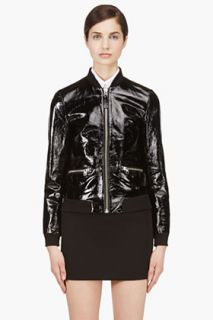 Mackage Black Glossy Leather Katie Bomber Jacket