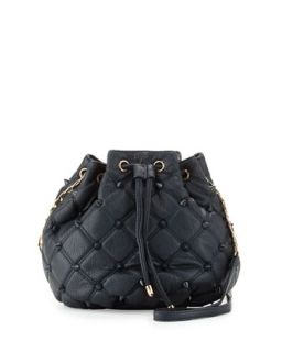 Empress Stud Quilted Faux Leather Bucket Bag, Marine