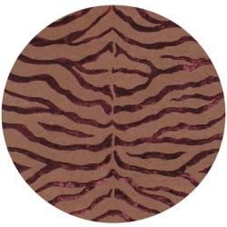 Nuloom Handmade Zebra Brown/ Burgundy Wool/ Viscose Rug (6 Round)