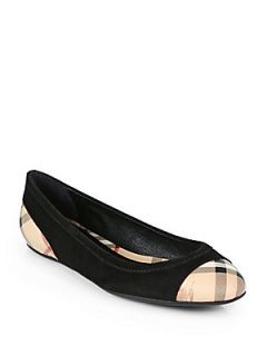 Burberry Highsmith Check Leather & Suede Ballet Flats   Black