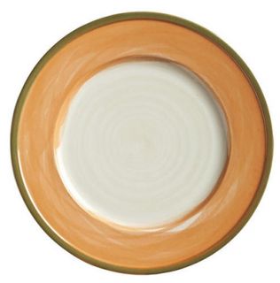 World Tableware 6 1/2 Round Plate   Ceramic, Terra Cotta, Green Rim