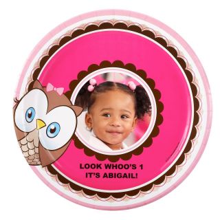 Look Whoos 1   Pink Personalized Dinner Plates