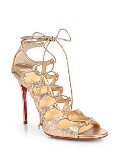 Christian Louboutin Aqueduchesse Glitter Lace Up Sandals   Gold
