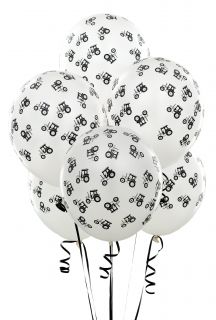 White with Black Tractors Matte Balloons