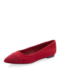 Berti Studded Suede Flat, Red