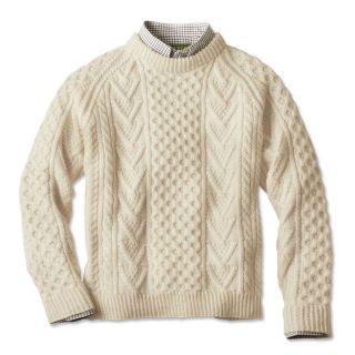 Handknit Classic Irish Crewneck Sweater, Natural, Large