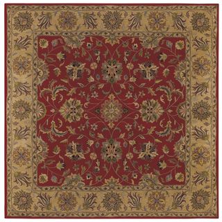 Boarder Square Wool Tufted Red Gold Area Rug (9 X 9) (Gold, cream, olive green, beige, rose, light blue, taupe, gold, brown, beige, tanPatern BoarderWools natural ability to shrug off dirt and spring back into shape after crushing ensures for easy cleani