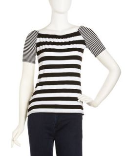 Off the Shoulder Mixed Stripe Top, Black/White