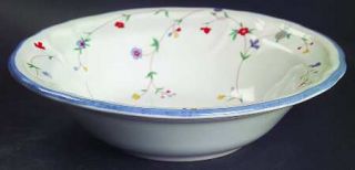 Epoch Oakbrook Rim Cereal Bowl, Fine China Dinnerware   Blue, Yellow & Red Flowe