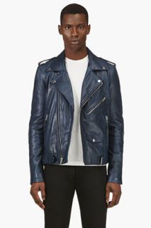 Blk Dnm Navy Blue Leather Iconic Motorcycle Jacket