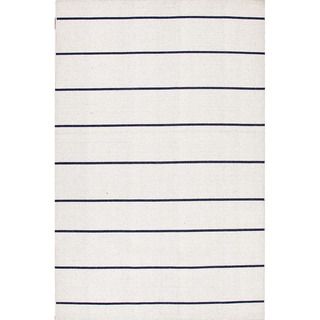 Handmade Flat weave Stripe pattern Ivory/ Blue Rug (5 X 8)