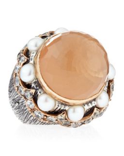 Peach Chalcedony & Pearl Bead Ring
