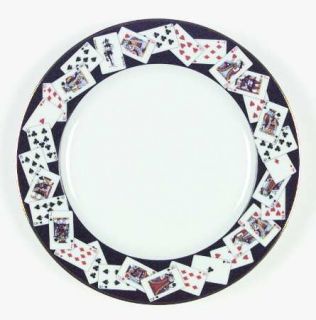 Tiffany Tic11 Salad Plate, Fine China Dinnerware   Playing Cards On Black Rim, G