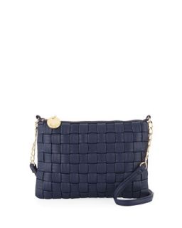 Woven Faux Leather Crossbody Bag, Navy