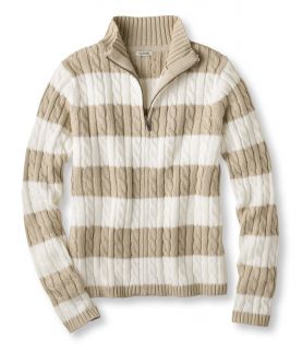Womens Double L Cotton Sweater, Zip Cardigan Stripe