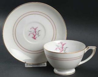 Mikado Desiree Footed Cup & Saucer Set, Fine China Dinnerware   Pink Band,Gold B