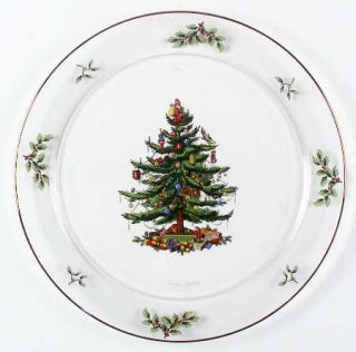 Spode Christmas Tree Green Trim Round Glassware Platter, Fine China Dinnerware  