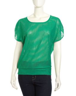 Sequined Banded Mesh Tee, Green