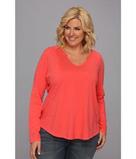 DKNY Jeans Plus Size 3/4 Sleeve Battenburg Lace Top Womens T Shirt (Red)