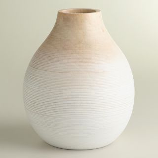 Short Round White Ombre Wood Vase   World Market