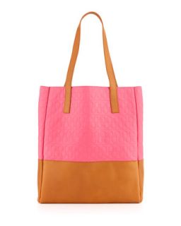 Two Tone Logo Quilted Tote Bag, Bright Pink