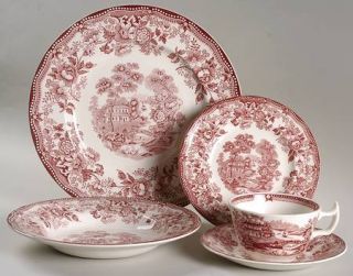 Royal Staffordshire Tonquin Red/Pink 5 Piece Place Setting, Fine China Dinnerwar