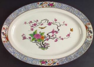 Lenox China Ming Birds (Older,Cream,Black/Greenstamp 15 Oval Serving Platter, F