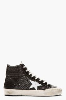 Golden Goose Black Leather Croc_embossed Francy High_top Sneakers